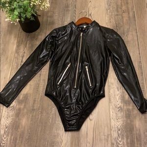 Black foux latex bodysuit